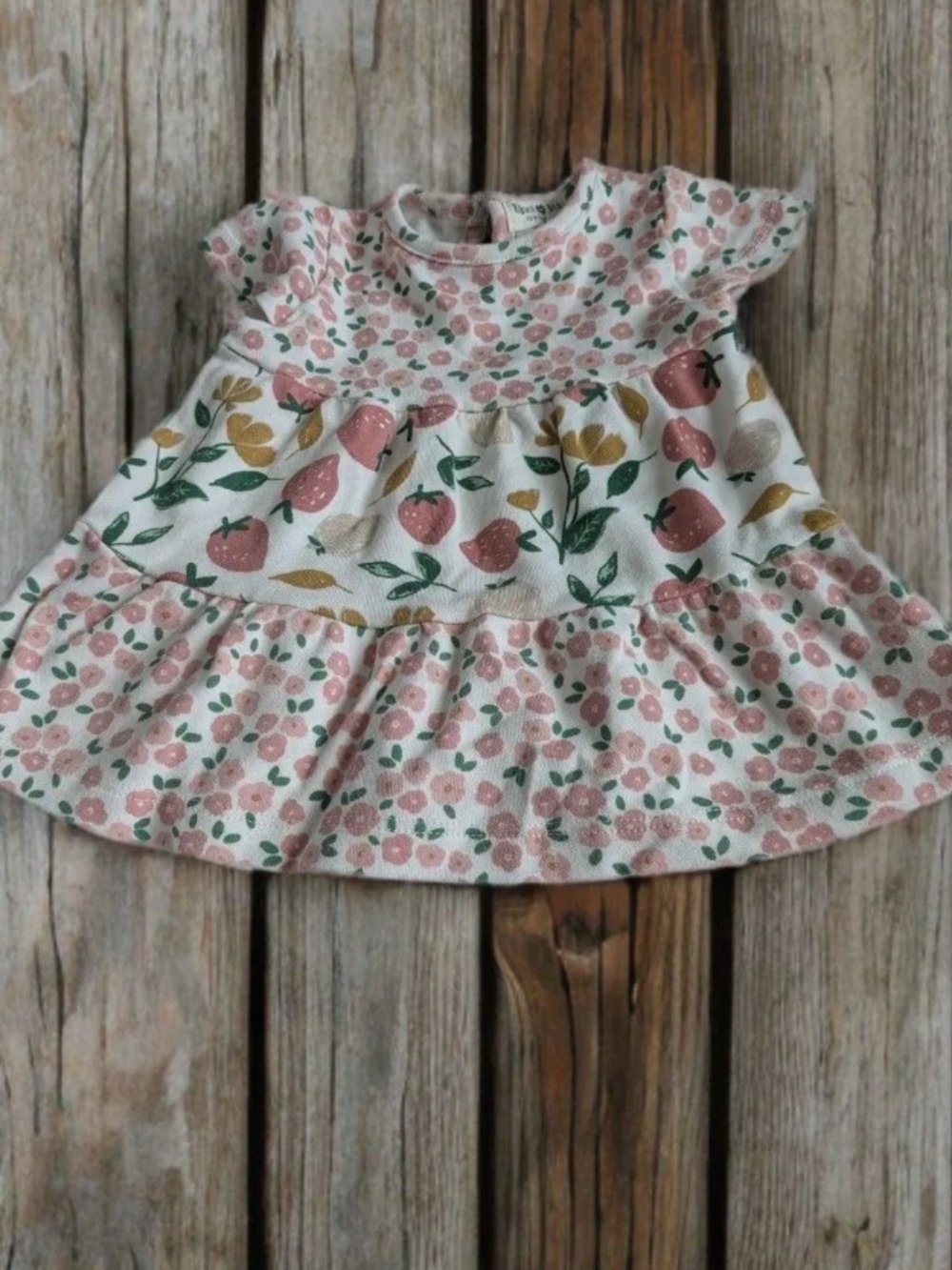 Rabbit + Bear Girls Pink Strawberry & Floral Tiered Casual Dress
